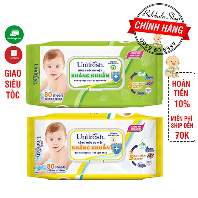 Khăn Ướt Unifresh Không Mùi Vitamin E 80 miếng 100 miếng