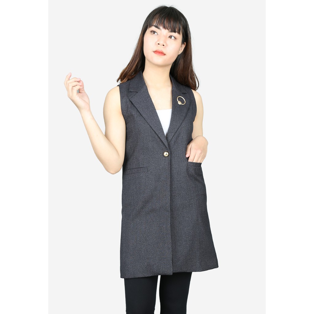 Áo blazer sát nách 2 lớp 1 khuy vải ghi nâu phẩy trắng cổ 2 ve 2 túi cơi ngang khuyên ve cổ The One Fashion AVV015GHNA