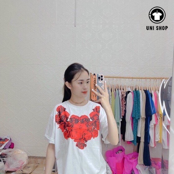 Áo Phông Cổ Tròn In Hoa Hồng Trước Ngực Cao Cấp, Chất Vải 100% Cotton, Áo thun nam nữ.