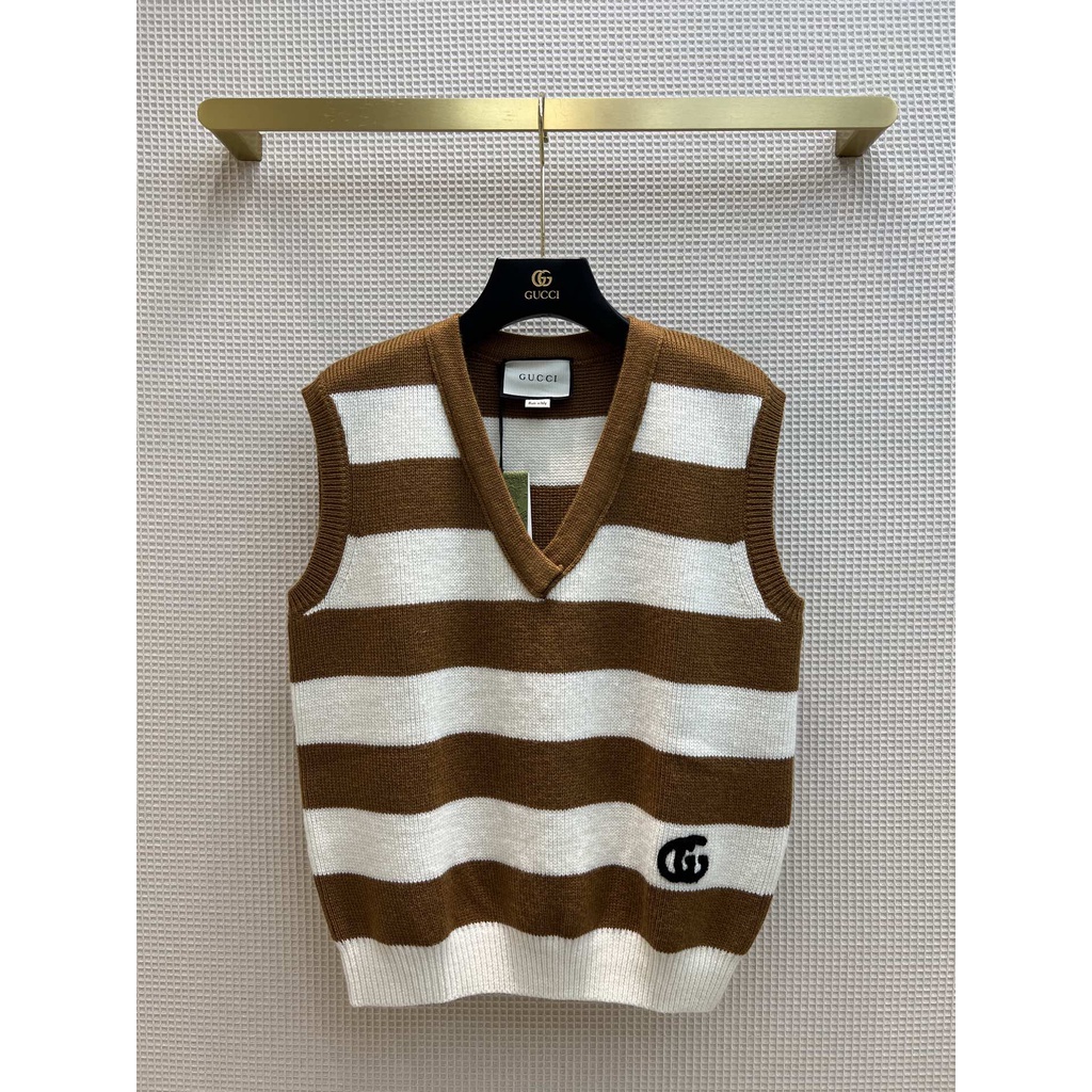 Áo vest nữ dệt kim họa tiết kẻ sọc thời trang cao cấp Gucci GC phong cách đơn giản,trẻ trung