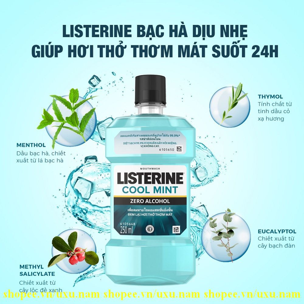 Nước Súc Miệng 250Ml Listerine Cool Mint Zero Alcohol, Của Hàng Chính Hãng.