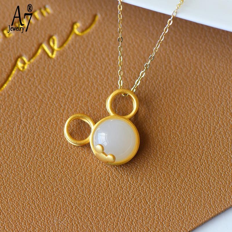 Vòng cổ Bạc S925 A7 Mặt Khảm Đá Ngọc Bích Không Phai Màu Thanh Lịch Làm Quà Tặng Cho Người Già