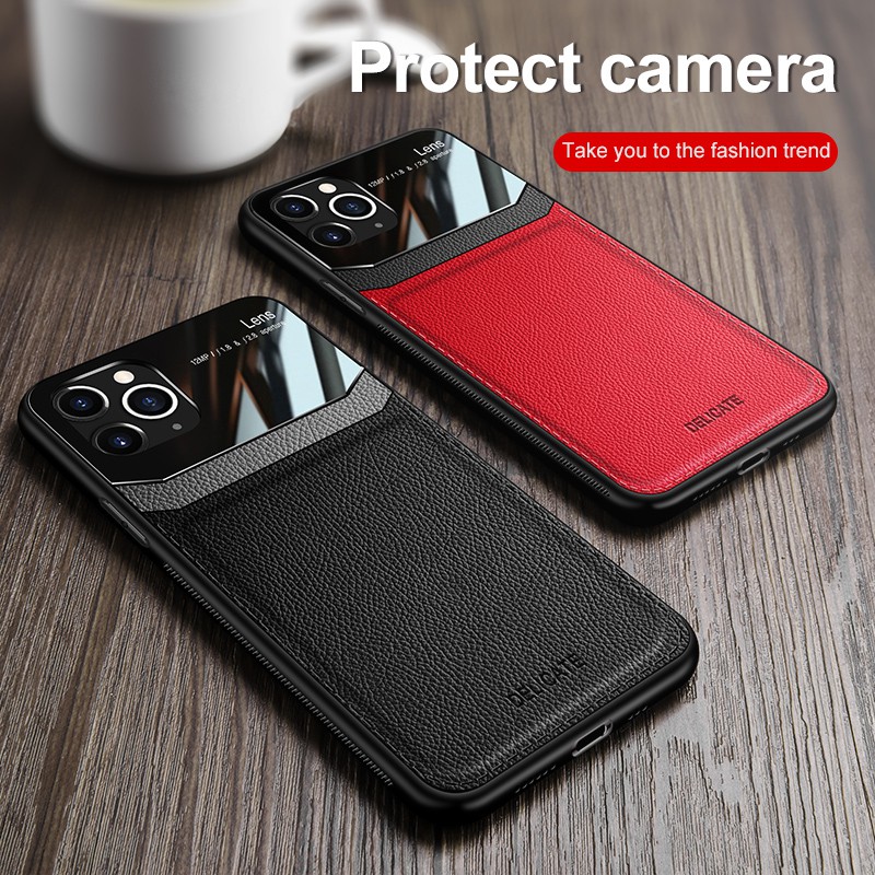 Ốp lưng mặt kính bảo vệ camera phối da PU chống sốc cho iPhone 11 Pro Max X XS 6 6s 7 8 Plus XR FUL1-4 | BigBuy360 - bigbuy360.vn