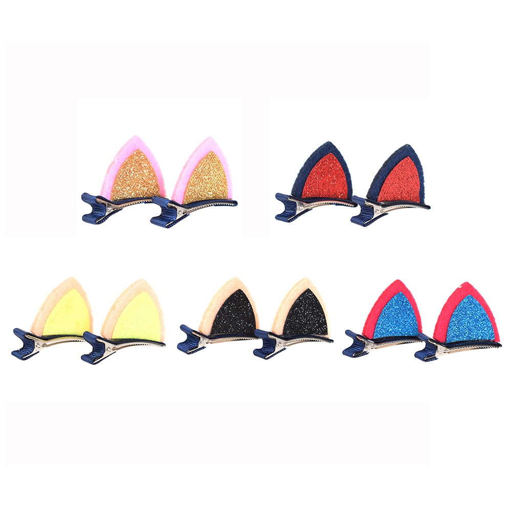 Set 2 kẹp tóc tạo hình tai mèo đính kim tuyến xinh xắn cho nữ