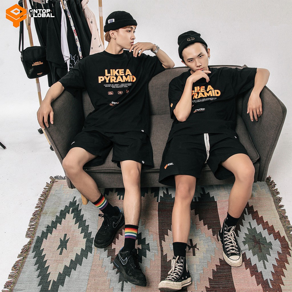 Áo thun local brand chính hãng ONTOP form rộng tay lỡ màu đen - Like A Pyramid