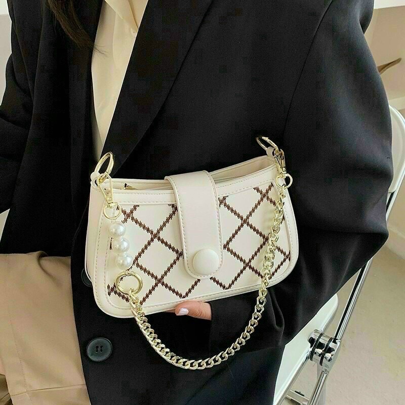 Túi Xách Nữ Kẻ Ô Dây Ngọc Siêu Xinh