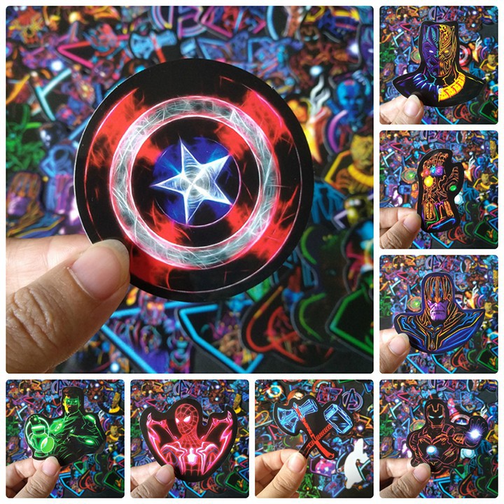 Bộ Sticker dán cao cấp chủ đề AVENGERS PHONG CÁCH ĐÈN NEON - Dùng dán Xe, dán mũ bảo hiểm, dán Laptop... -Hàng nhập khẩu