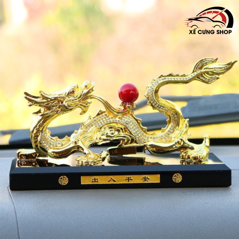 Tượng rồng vàng nhả ngọc phong thủy trang trí taplo ô tô, bàn làm việc, phòng khách cao cấp sang trọng