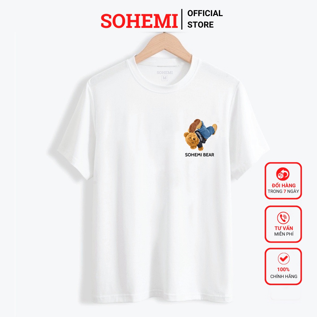 Áo thun nam SOHEMI TEDDY màu trắng cổ tròn vải cao cấp co giãn 4 chiều