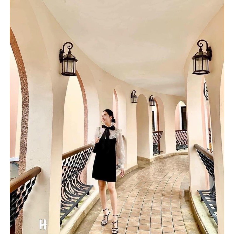 ẢNH THẬT+VIDEO] Váy Cổ Nơ Phối Voan Dáng A Ullzzang Tiểu Thư | BigBuy360 - bigbuy360.vn