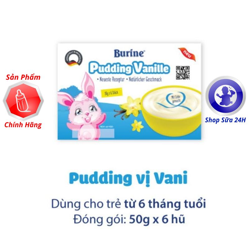 Cháo Sữa Burine Đủ Vị Pudding Vani, Pudding Chuối, Bích Quy, Vani Lốc 6 Hộp x 50g