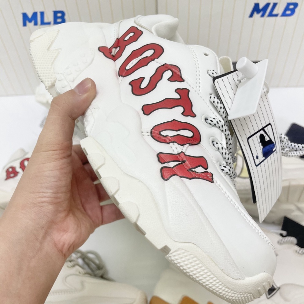 Giày MLB Boston, NY màu trắng [chữ IN 3D] chữ NY đen vàng đế nâu Tăng chiều cao Nam Nữ
