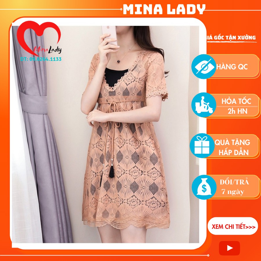Đầm đi biển nữ xinh xắn ren mềm mại có đầm đen bên trong sang chảnh (TIỀU THƯ)