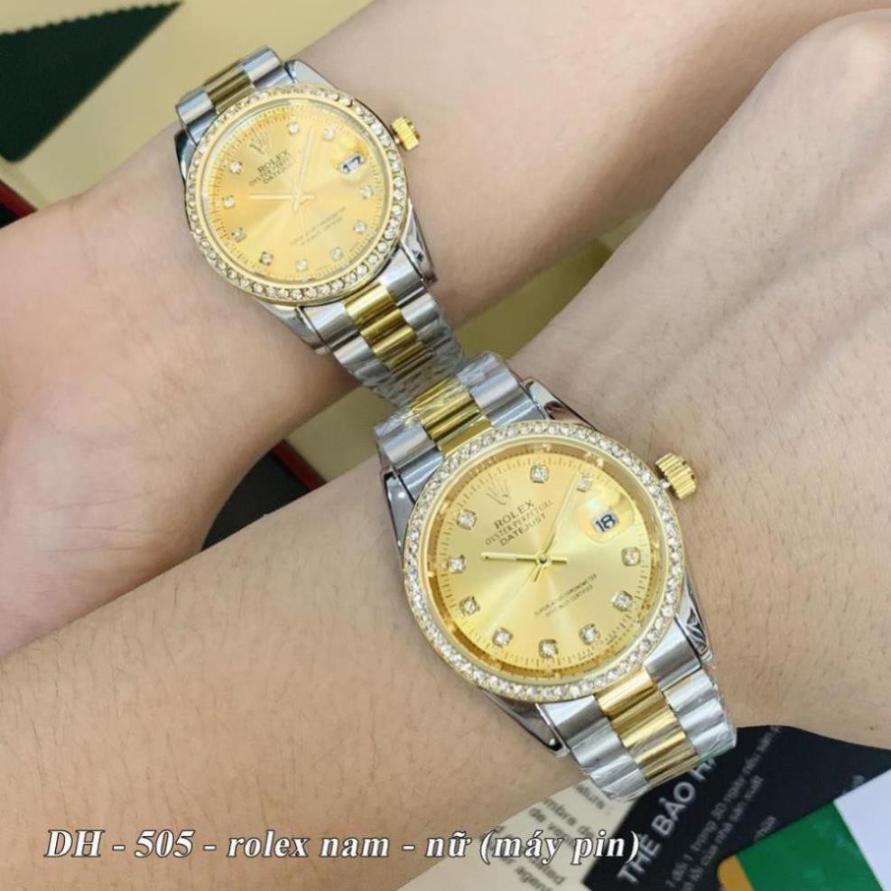 [Video thật] Đồng hồ nam nữ Rolex - unisex viền đá dây kim loại chống nước - DH505 - Shop404