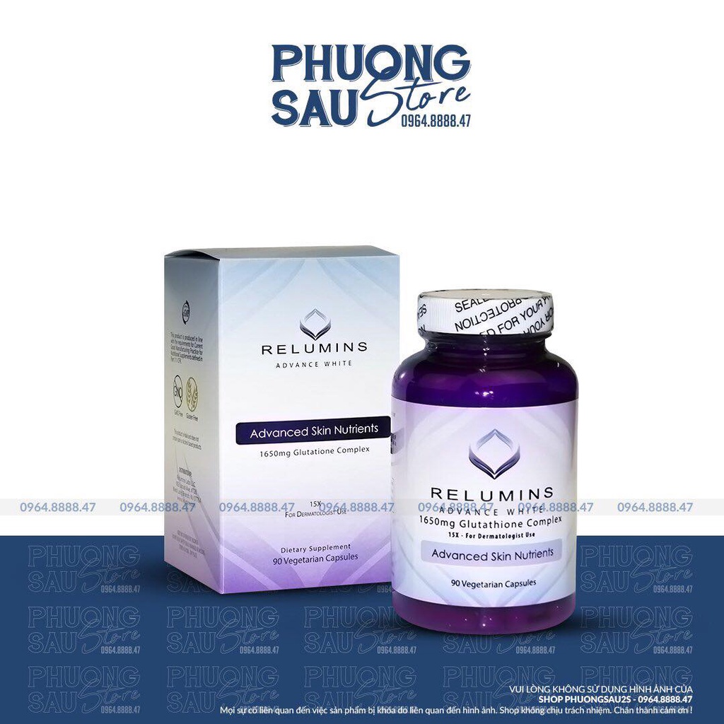 Viên Uống Siêu Trắng Da Relumins Advance White 1650mg Của Mỹ 90 Viên.
