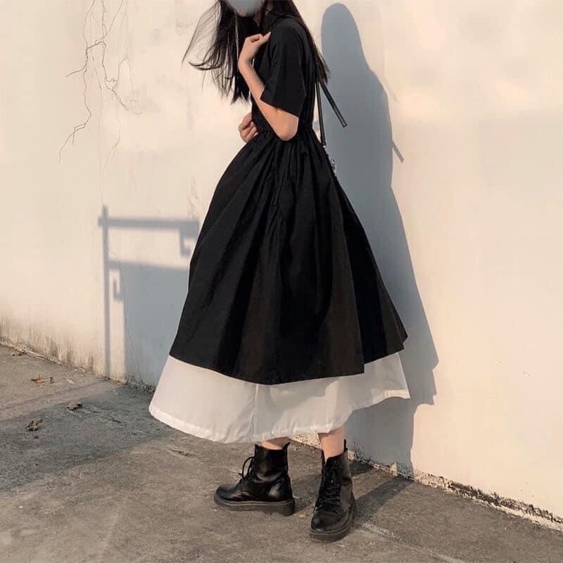 Váy đen pha chân bèo trắng cá tính | BigBuy360 - bigbuy360.vn