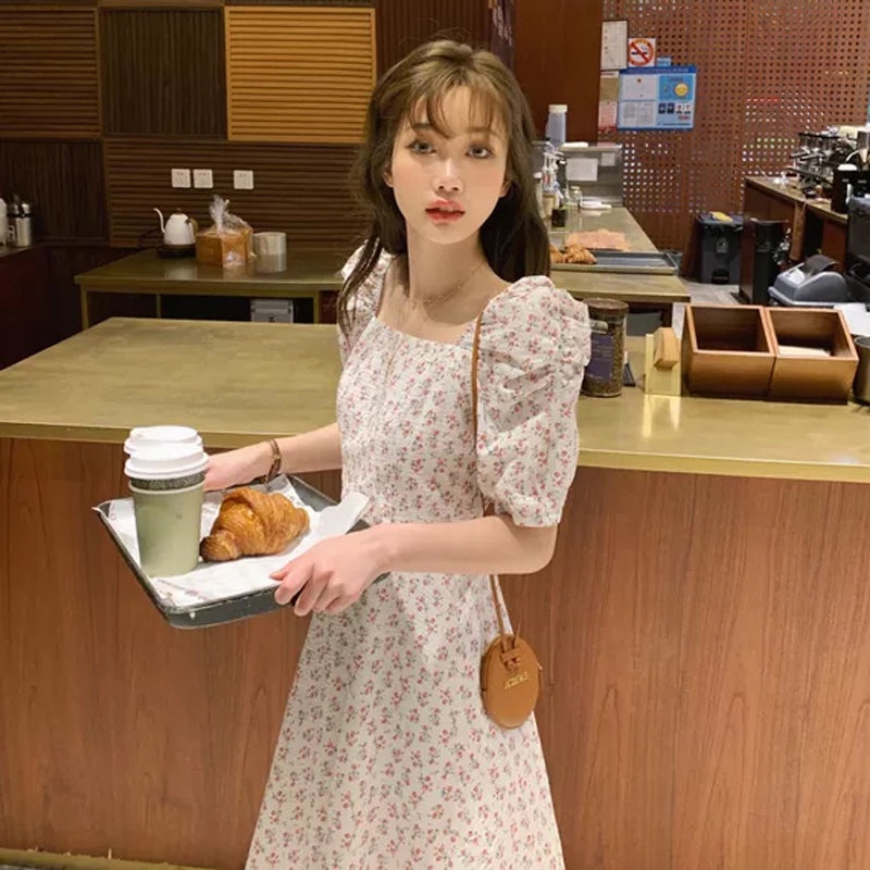 Đầm Voan Tay Ngắn In Hoa Thời Trang Hè Phong Cách Hàn Quốc Cho Nữ