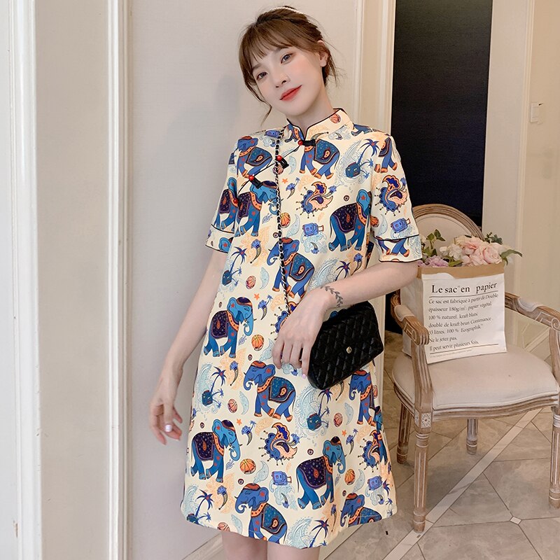 CNY Plus Size M-4XL 3XL 2021 Summer Loose Fashion Modern Cheongsam Dress for Women Short Sleeve Qipao Traditional Chinese Clothes | BigBuy360 - bigbuy360.vn