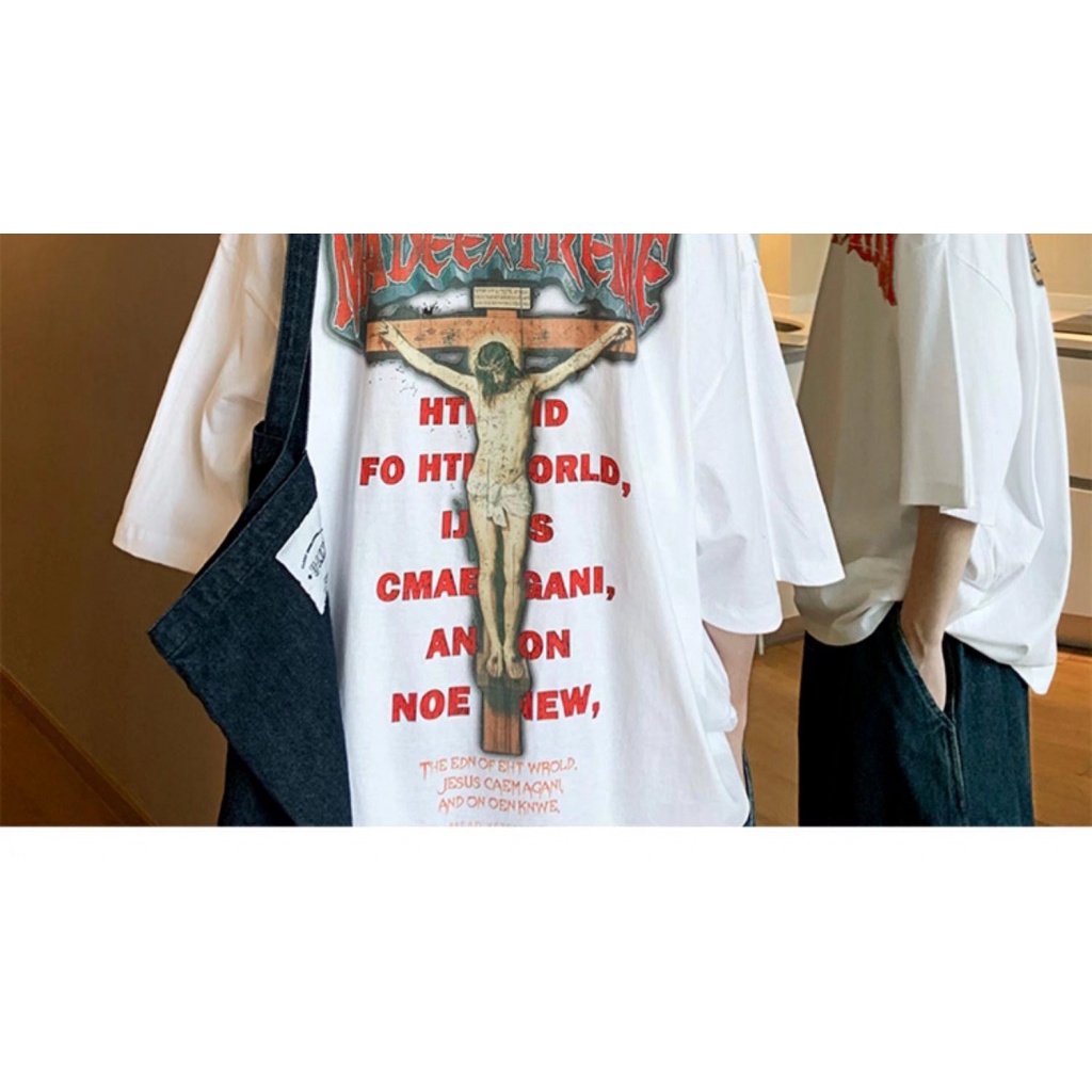 Áo Thun Tay Ngắn Cổ Tròn Form Rộng In Họa Tiết Phong Cách retro Âu Mỹ