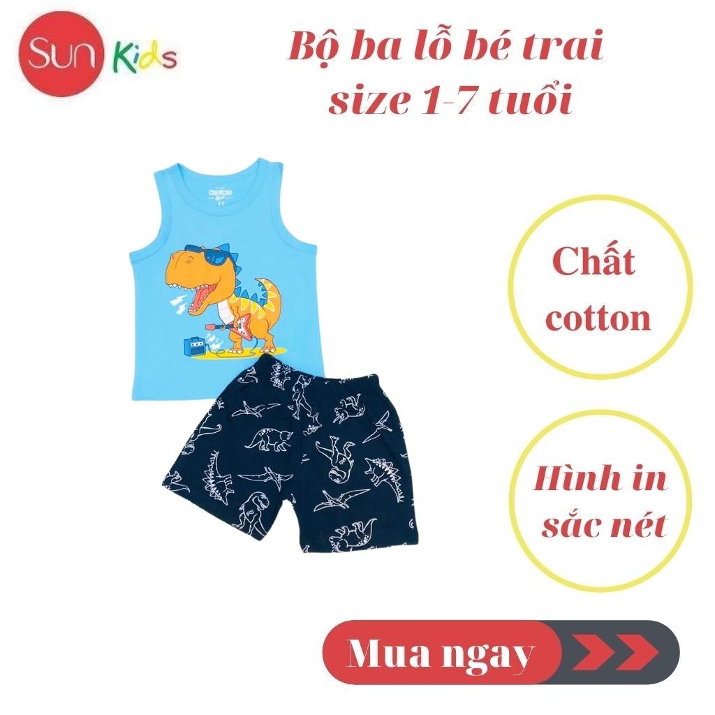 Đồ bộ bé trai, bộ ba lỗ cho bé chất thun cotton, nhiều màu, size 1-7 tuổi - SUNKIDS