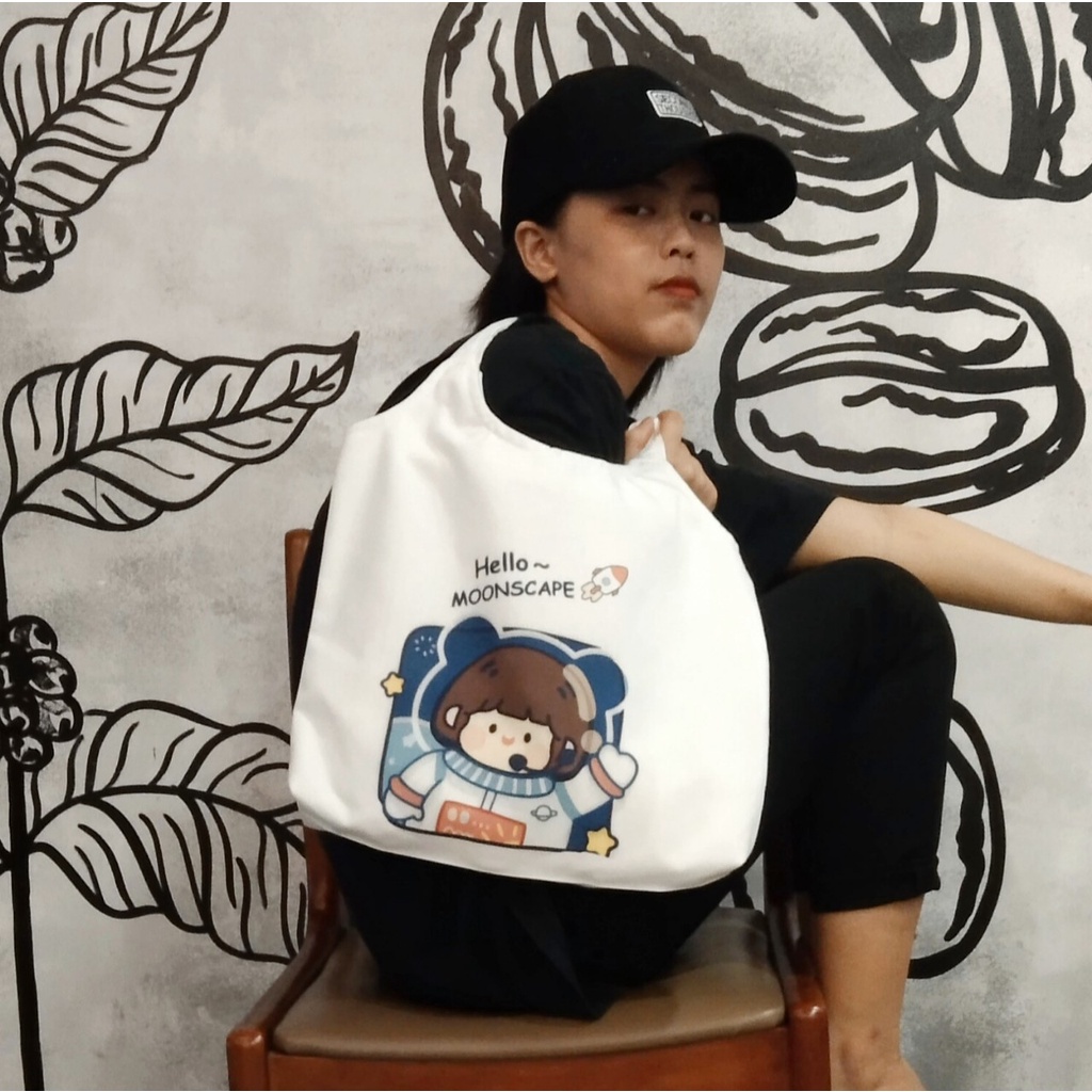 Túi note hàn quốc, vải canvas 100% poli cao cấp, phong cách thời trang ulzzang, có khoá miệng xịn xò HELLO MOONSCAPE K14