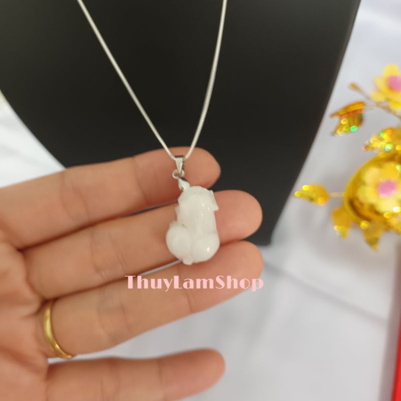 Vòng cổ dây chuyền bạc 925 vĩnh viễn bảo hành mix tỳ hưu phong thủy đá trắng