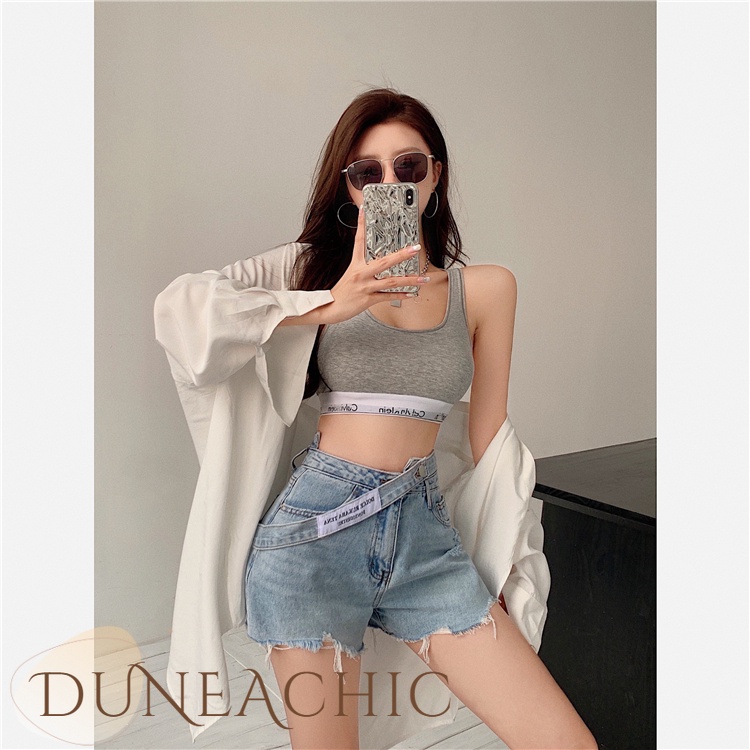 DUNEA Quần Short Jean Lưng Cao Gợi Cảm Dành Cho Nữ