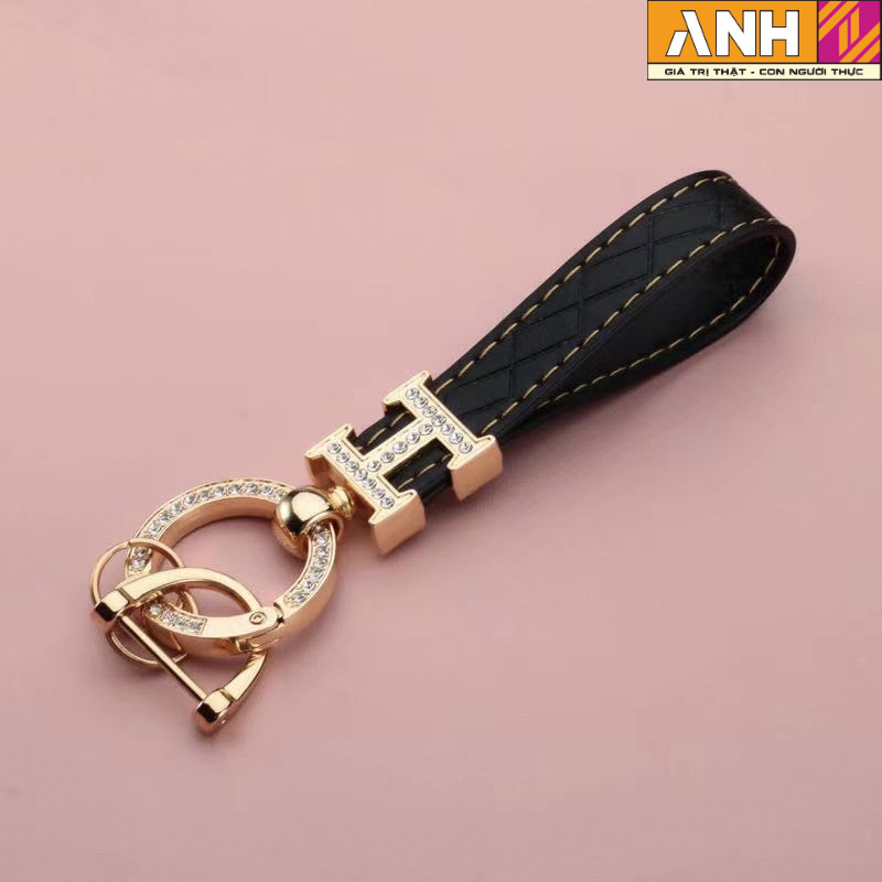 Móc chìa khóa Da phối đá Hermes Loại Cao Cấp