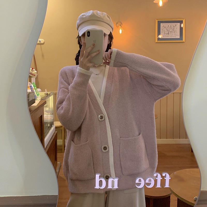 Áo len cardigan của phụ nữ ngọt ngào phong cách lười biếng áo khoác dệt kim lỏng lẻo học sinh Order #051