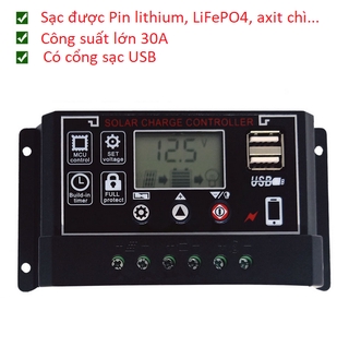 Bộ điều khiển sạc pin năng lượng mặt trời 30A  12V 24V hỗ trợ sạc pin lithium , LiFePO4, ắc quy axit chì