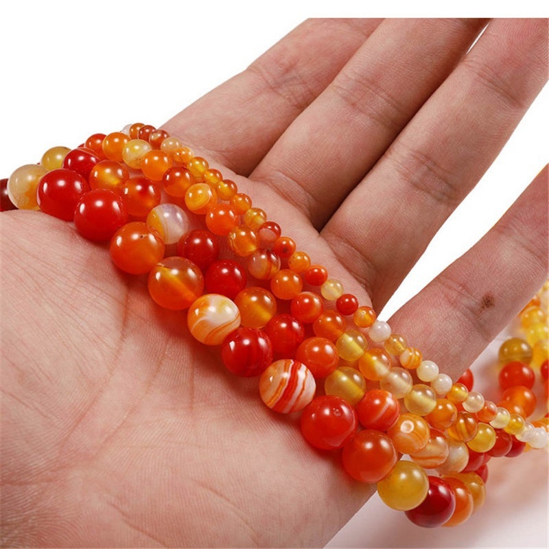 Chuỗi Hạt Đá Mã Não Tự Nhiên Màu Cam Dùng Làm Trang Sức