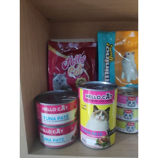 thức ăn mềm ướt Hello cat tuna cá gà chichken Lon 400gam ba tê pate