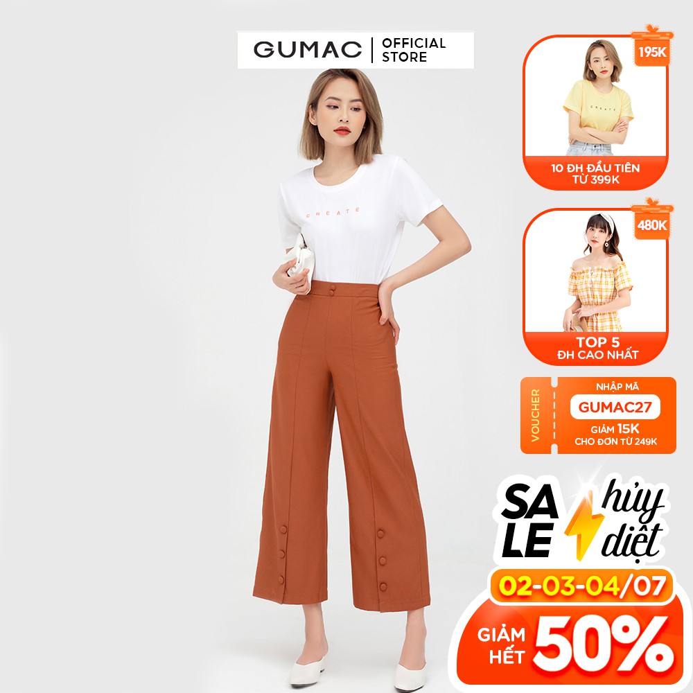 [Mã WABRGU72 giảm 10% tối đa 50k đơn 250k] Quần tây nữ ống rộng phối nút GUMAC nhiều màu QB530 | BigBuy360 - bigbuy360.vn
