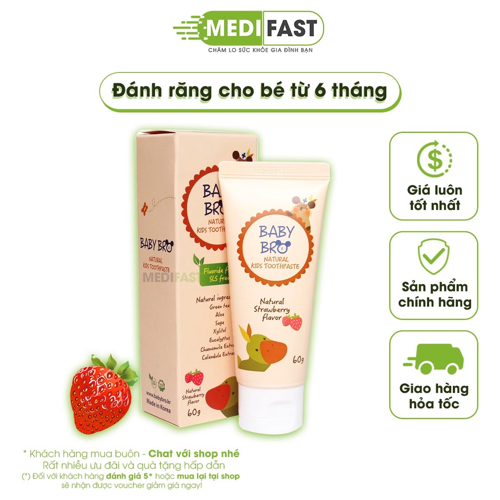 Kem đánh răng dược liệu cho bé Baby Bro Tuýp 60g - cho trẻ em từ 6 tháng khi có răng sữa - Tiêu chuẩn Châu Âu