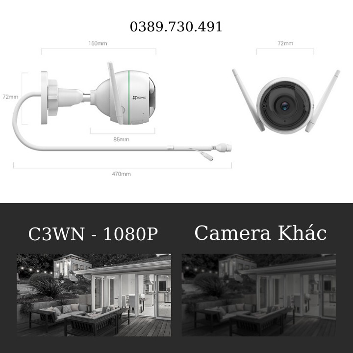Camera IP WiFi Ezviz Ngoài Trời C3WN Full HD 1080P, Tích Hợp Mic Thu Âm - Chính Hãng, Bảo Hành 24 Tháng
