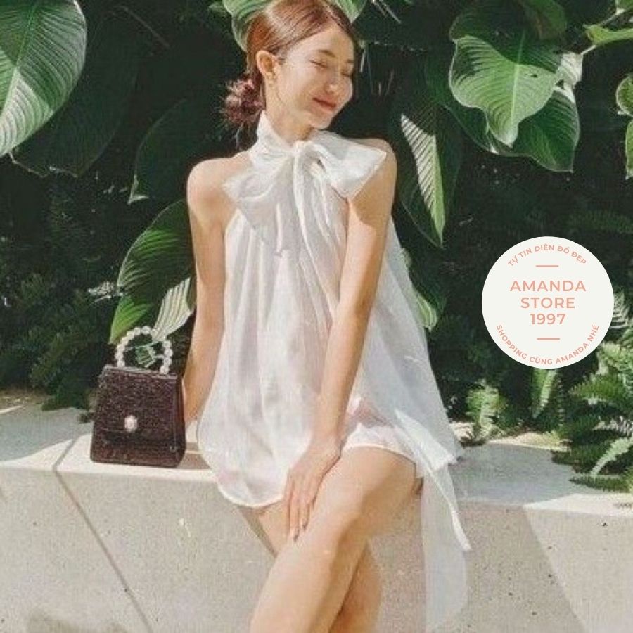 Áo ba lỗ cổ yếm chất voan lót lụa sang chảnh phong cách tiểu thư nhẹ nhàng có 2 kiểu mặc.