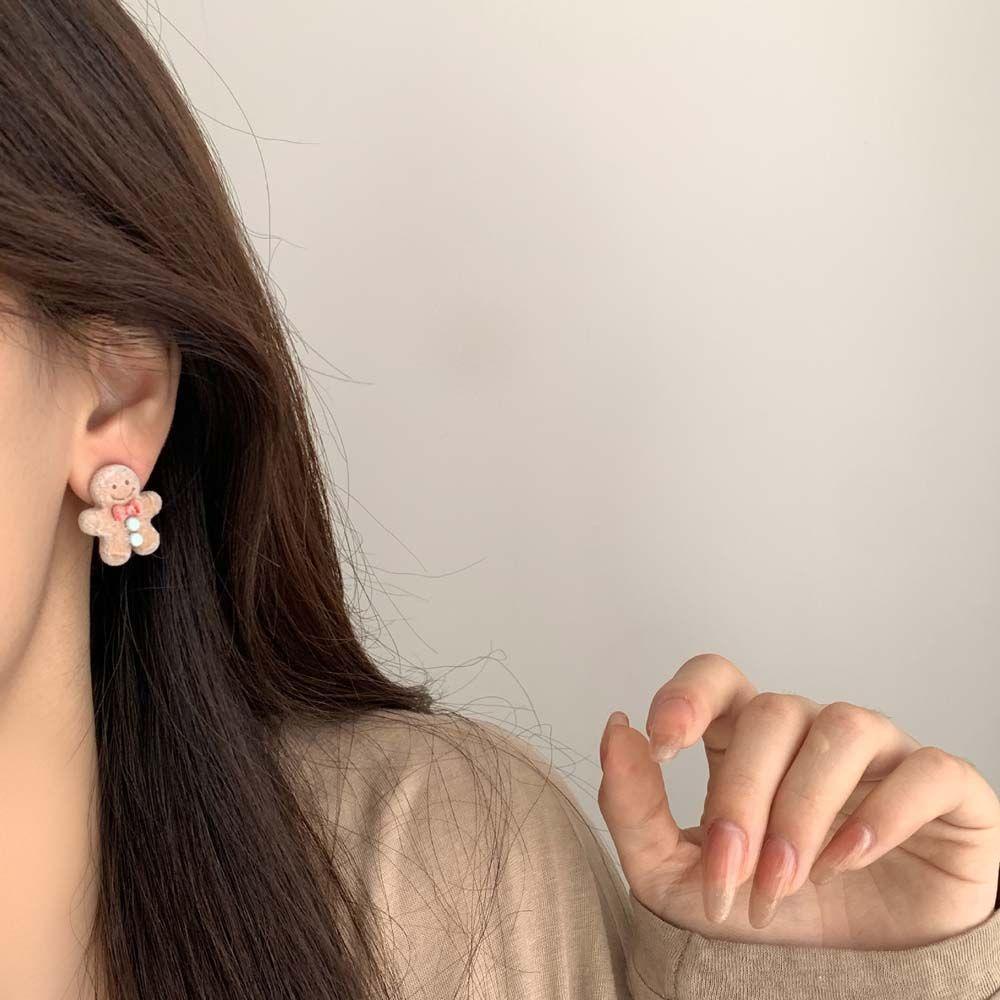 Darnell Khuyên Tai Xỏ Ba Chiều Hình Bánh Gừng Đơn Giản Làm Quà Tặng Giáng Sinh Cho Nam Và