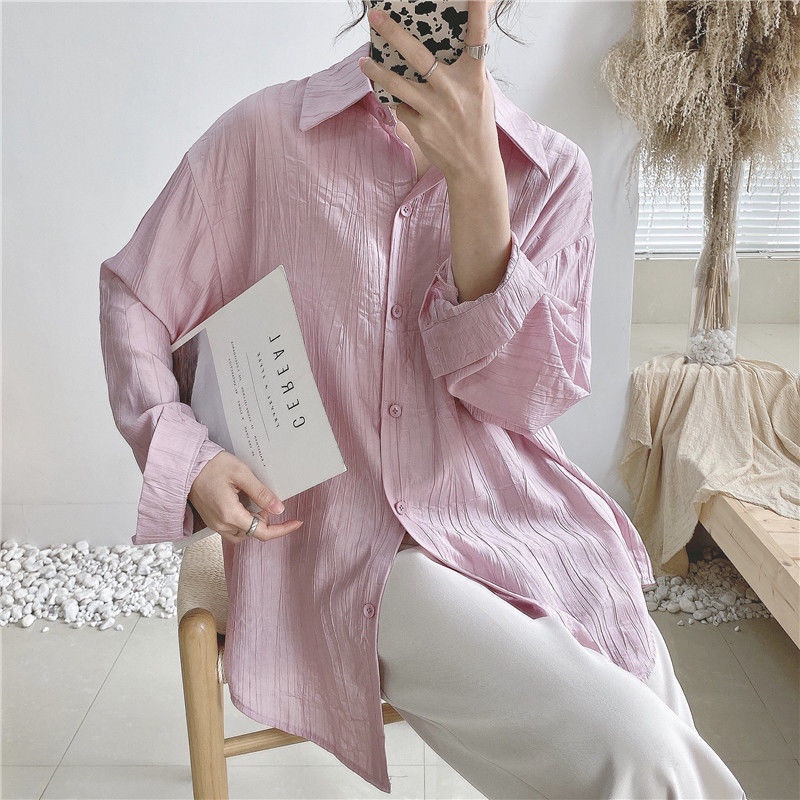 Áo Áo kiểu xếp nếp dáng rộng thoáng khí chống nắng hợp thời trang