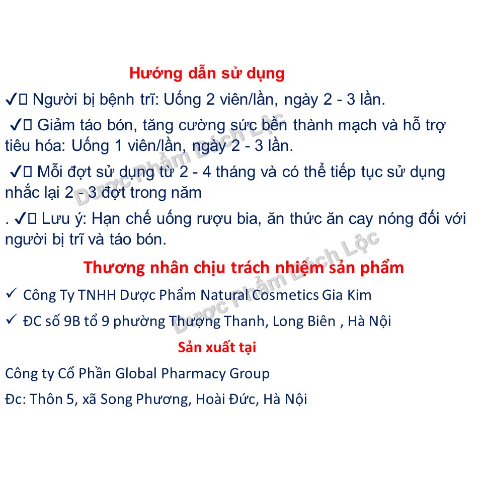Viên uống tiêu trĩ Cotrihoasen giúp nhuận tràng, tăng sức bền thành mạch, thông đại tiên, giảm triệu chứng táo bón