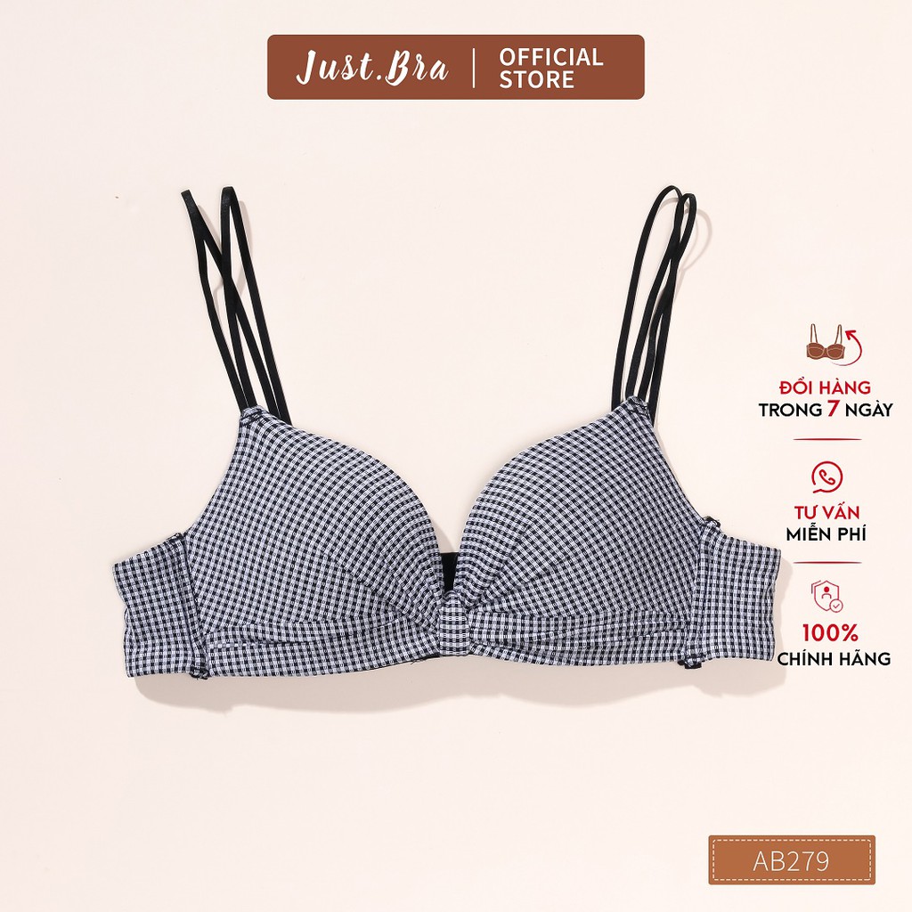 Áo ngực Just bra mặt cotton kẻ vintage cùng quai mảnh AB279