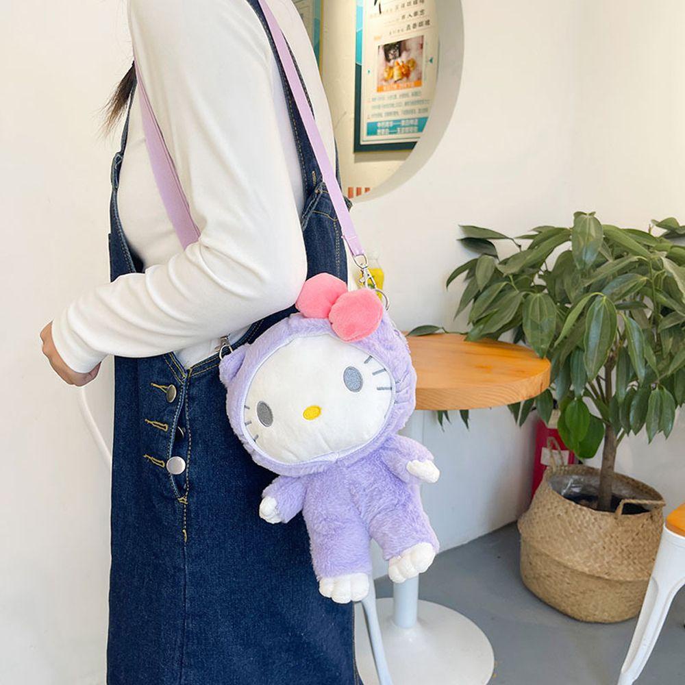 LILYES Túi Đeo Vai Đựng Mỹ Phẩm / Tiền Xu Bằng Lông Nhung Mềm Mại Hình Mèo Hello Kitty Thời