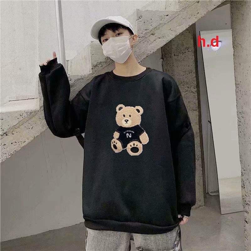 Áo Sweater cổ tròn Gấu Đen, Đỏ form rộng UlzzangChất nỉ cotton đẹp Không Bai xù⚡️Áo mùa đông ấm áp Unisex nam nữ