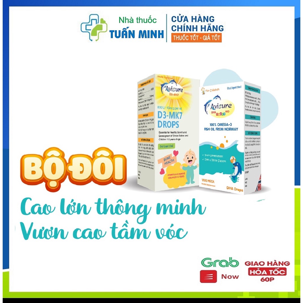 Bộ đôi Avisure D3 - MK7 và DHA nhỏ giọt giúp bé cao lớn và thông minh