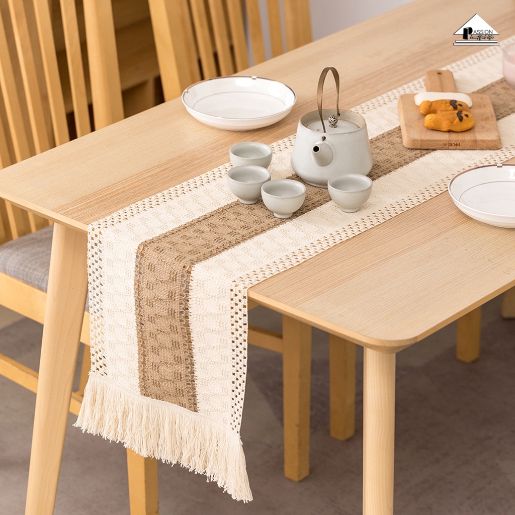 Khăn Trải Bàn Table Runner Tua Rua Đan Len Ma Rốc