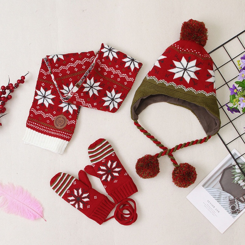 Set 3 Món Gồm Mũ Beanie + Khăn Choàng + Găng Tay Dài Đính Bóng Lông Giữ Ấm Mù