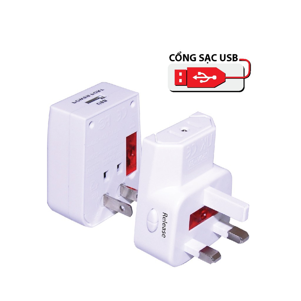 phích cắm điện tiện ích / Freeship từ 150k/ Phích cắm chuyển du lịch (Adapter) Có cổng sạc USB - Điện Quang