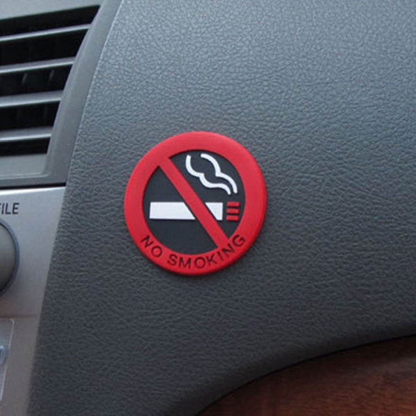 Miếng dán trang trí xe hơi hình vòng tròn đỏ in chữ NO Smoking được làm từ vinyl