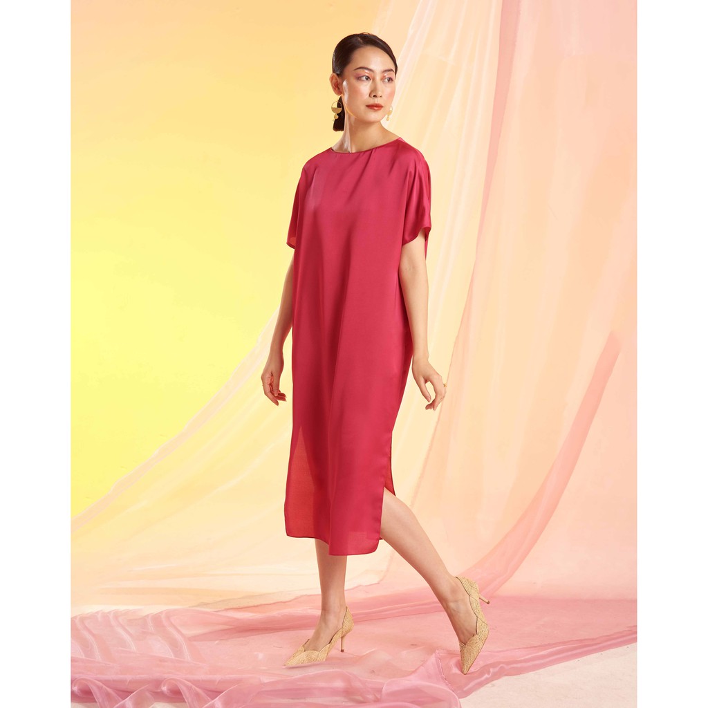 Đầm lụa cổ thuyền xẻ tà Mauve Signature dress 12 màu sắc