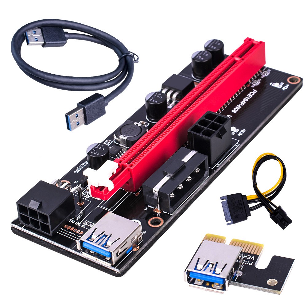 Bộ mở rộng PCI-E Riser 009S 16X Card đồ họa PCI-E Riser USB 3.0 Chuyên dụng dành riêng cho bộ điều hợp cáp mở rộng PCIE Usb 3.0 Pci-E Riser Ver 009S Express 1X 4X 8X 16X Extender Riser Adapter Card Sata 15Pin to 6 Pin Power Cable BEST