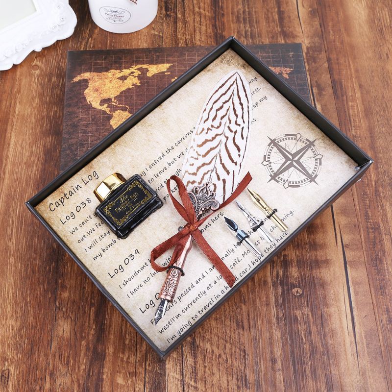 Set Bút Máy Và 3 Ngòi Bút Lông Vũ Cổ Điển